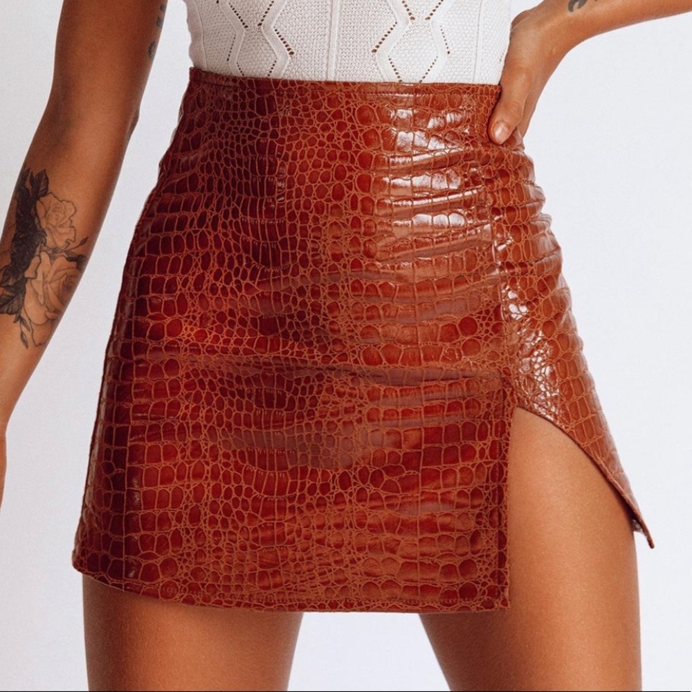 Princess Polly ‘The Wren Mini Skirt Brown Croc’